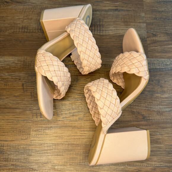 Journee Collection Melissa blush pink size 9.5 WD woven mule sandals block heel - Picture 3 of 10